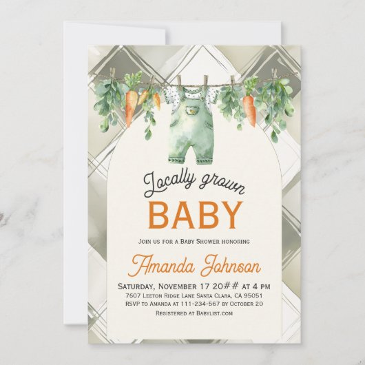 Gingham Clothesline Lokaal geteeld Baby shower Kaart (Voorkant)