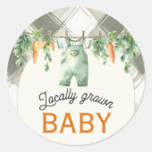 Gingham Clothesline Lokaal geteeld Baby shower Ronde Sticker (Voorkant)