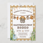 Gingham Clothesline Mijn eerste Rodeo Cowboy Verja Kaart (Voorkant)