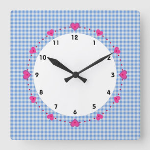 gingham controleert blauw en wit met klok