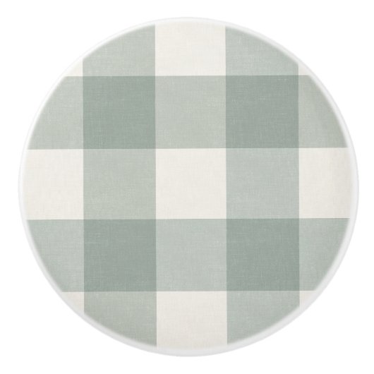 Gingham controleert plaid licht salie groen keramische knop (Voorkant)