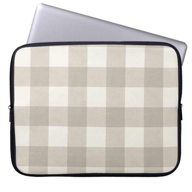 Gingham controleert plaid neutraal beige laptop sleeve (Voorkant)