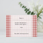 Gingham-controlepatroon. Rood en wit. RSVP Kaartje (Staand voorkant)