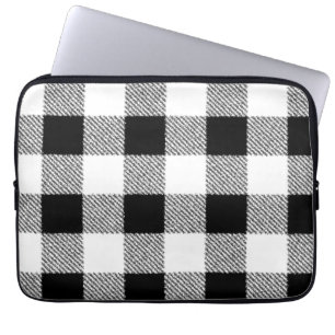Gingham controlepatroon zwart-wit laptop sleeve