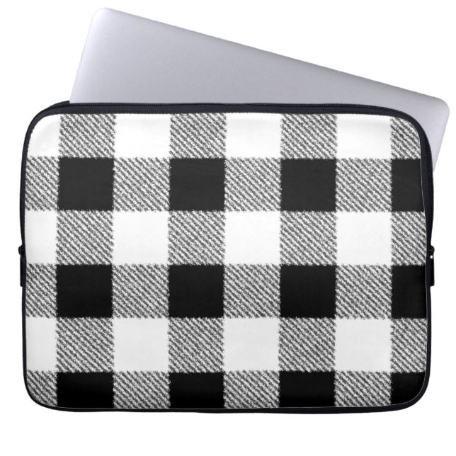 Gingham controlepatroon zwart-wit laptop sleeve (Voorkant)
