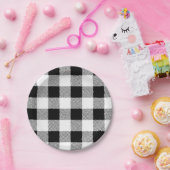 Gingham controlepatroon zwart-wit papieren bordje (Feest)