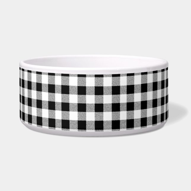 Gingham controlepatroon zwart-wit voerbakje (Voorkant)