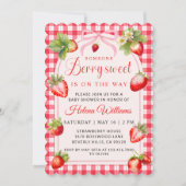 Gingham Coquette Berry Baby Shower Invitation Kaart (Voorkant)