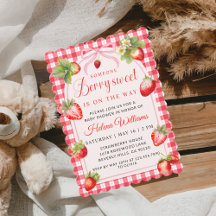 Gingham Coquette Berry Baby Shower Invitation