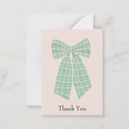  Gingham Coquette Bow Blush Dank u Notitiekaartje (Voorkant)