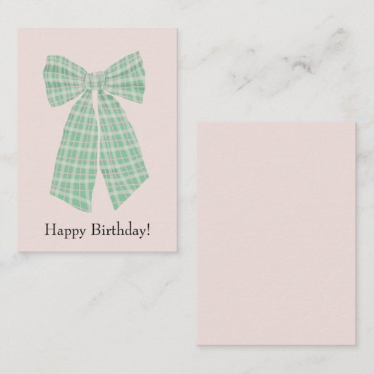Gingham Coquette Bow Blush Verjaardag Notitiekaartje (Voorkant / Achterkant)