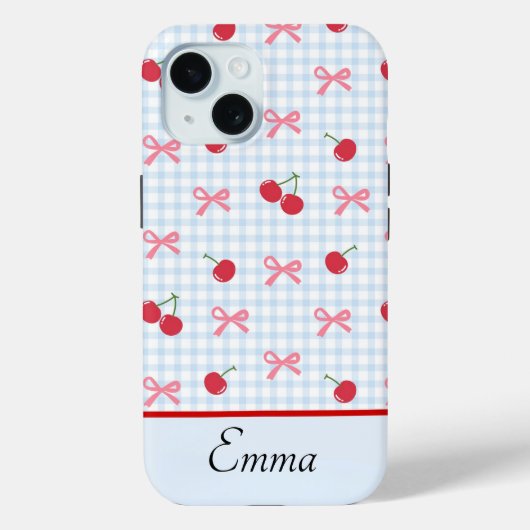 Gingham Coquette Bow Cherry iPhone Case (Achterkant)