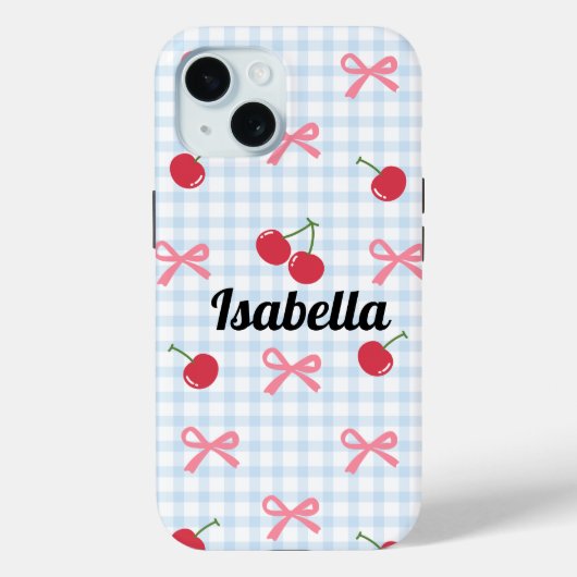 Gingham Coquette Bow Cherry iPhone Case  (Achterkant)