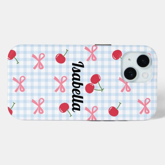 Gingham Coquette Bow Cherry iPhone Case  (Achterkant (horizontaal))