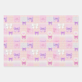 Gingham Coquette Bows Baby shower Meisjes Verjaard Inpakpapier Vel
