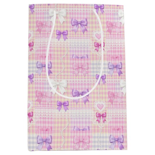 Gingham Coquette Bows Baby shower Meisjes Verjaard Medium Cadeauzakje (Voorkant)