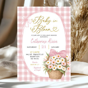 Gingham Coquette Daisy Baby in Bloom Baby Shower Kaart