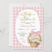 Gingham Coquette Daisy Baby in Bloom Baby Shower Kaart (Voorkant)