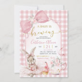 Gingham Coquette Pink Floral Bunny Baby Shower Kaart (Voorkant)