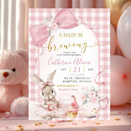 Gingham Coquette Roze Bloemenkonijn Baby Shower Kaart