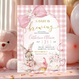 Gingham Coquette Roze Bloemenkonijn Baby Shower Kaart