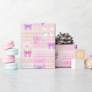 Gingham Coquette Strikjes Baby Shower Meisjes Verj Cadeaupapier