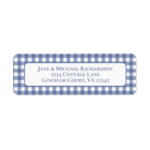 Gingham Cottage Gezellige Geruite Patroon Blauw en Etiket