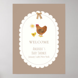 Gingham Cottagecore Hen Kuiken Baby Shower Welkom Poster