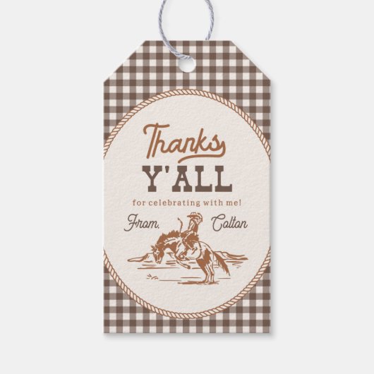 Gingham Cowboy Bedankt Label Cadeaulabel (Voorkant)