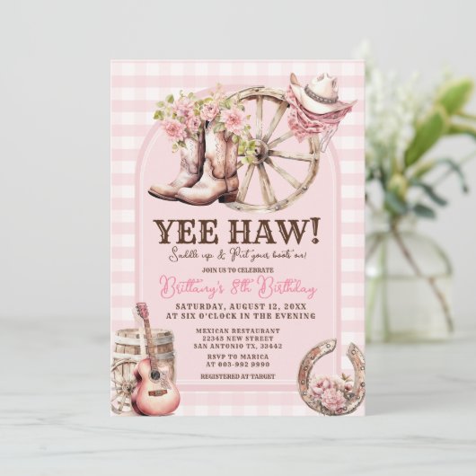 Gingham Cowgirl Western 8ste verjaardag Kaart (Staand voorkant)