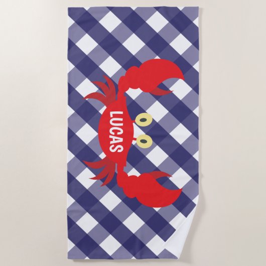 Gingham Crab - Aangepaste keukenhanddoek Strandlaken (Voorkant)