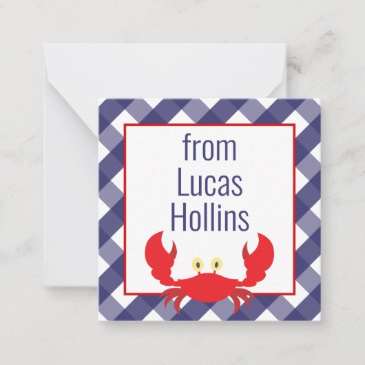 Gingham Crab Gepersonaliseerde Gift Enclosure Kaar Notitiekaartje (Voorkant)