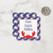 Gingham Crab Gepersonaliseerde Gift Enclosure Kaar Notitiekaartje (Voorkant / Achterkant in situ)