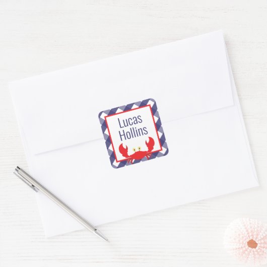 Gingham Crab gepersonaliseerde Stickers (Envelop)