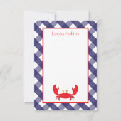 Gingham Crab Persoonlijke notitiekaarten (Voorkant)