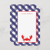 Gingham Crab Persoonlijke notitiekaarten (Voorkant / Achterkant)