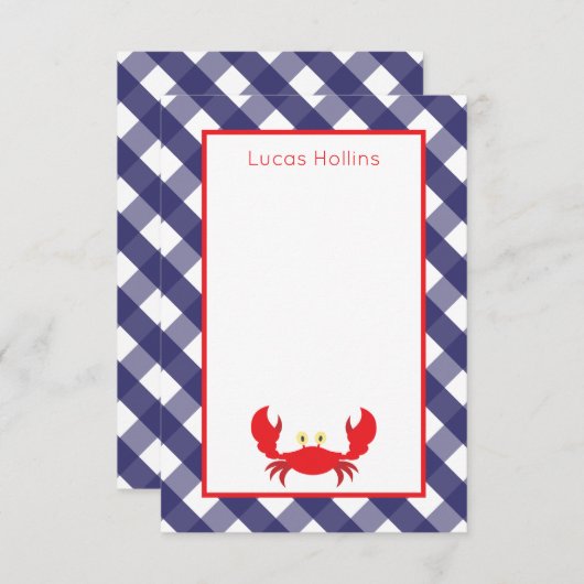 Gingham Crab Persoonlijke notitiekaarten (Voorkant / Achterkant)