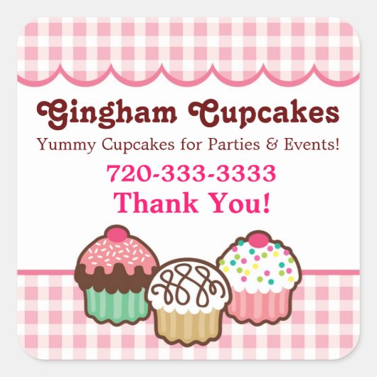 Gingham Cupcakes Dank u Stickers (Voorkant)