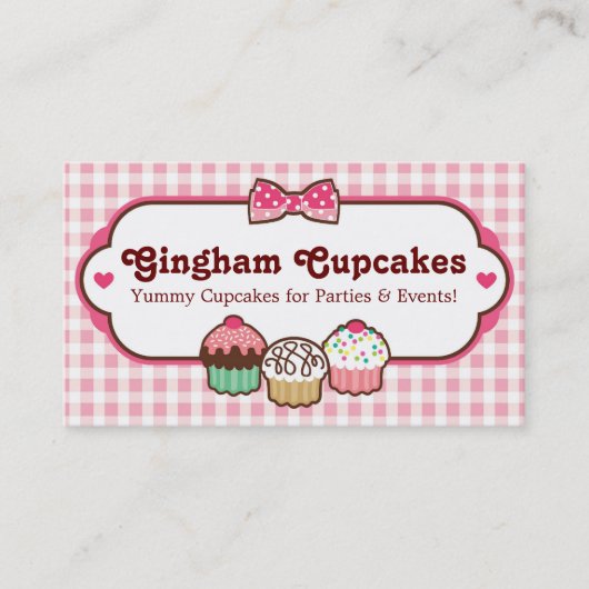 Gingham Cupcakes Visitekaartjes (Voorkant)