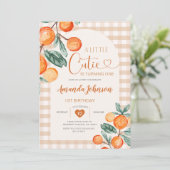 Gingham cutie draait één Oranje verjaardag Kaart (Staand voorkant)