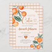 Gingham cutie draait één Oranje verjaardag Kaart (Voorkant / Achterkant)