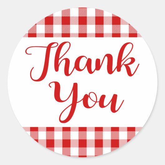 Gingham dank je rood en wit check plaid ronde sticker (Voorkant)