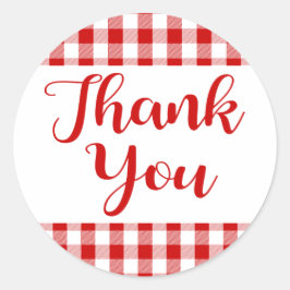 Gingham dank je rood en wit check plaid ronde sticker