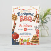 Gingham Denim achtertuin BBQ-feest uitnodiging  (Staand voorkant)