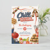 Gingham Denim Chill & Grill BBQ-feest uitnodiging (Staand voorkant)