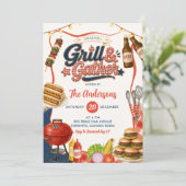 Gingham Denim Grill & Gather BBQ-feest Kaart (Staand voorkant)