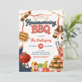 Gingham Denim Housewarming BBQ-feest uitnodiging (Staand voorkant)