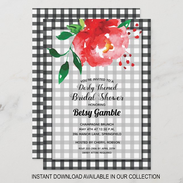 Gingham Derby Roos Bridal Shower Invitations (INSTANT DOWNLOAD available in our collection to send your invitations digitally.)