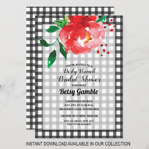 Gingham Derby Roos Bridal Shower Invitations