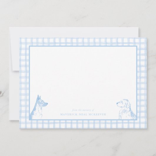 Gingham Dog Baby Boy | Kwekerij van Stationery Bedankkaart (Voorkant)